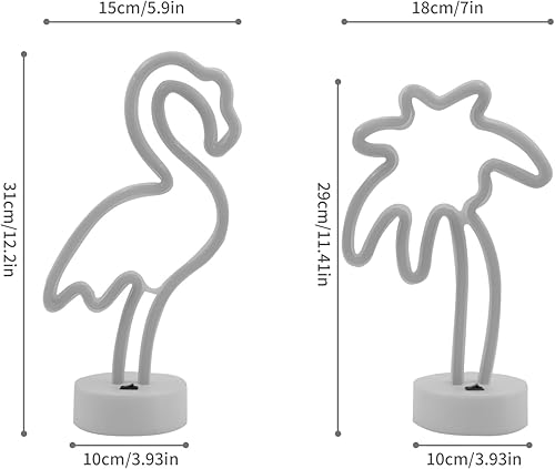 Miniatura 8 de UrsaMajor Paquete de 2 letreros de neón, flamenco rosa y palmera de neón, alimentado por USBbatería, eficiencia energética, luces decorativas para