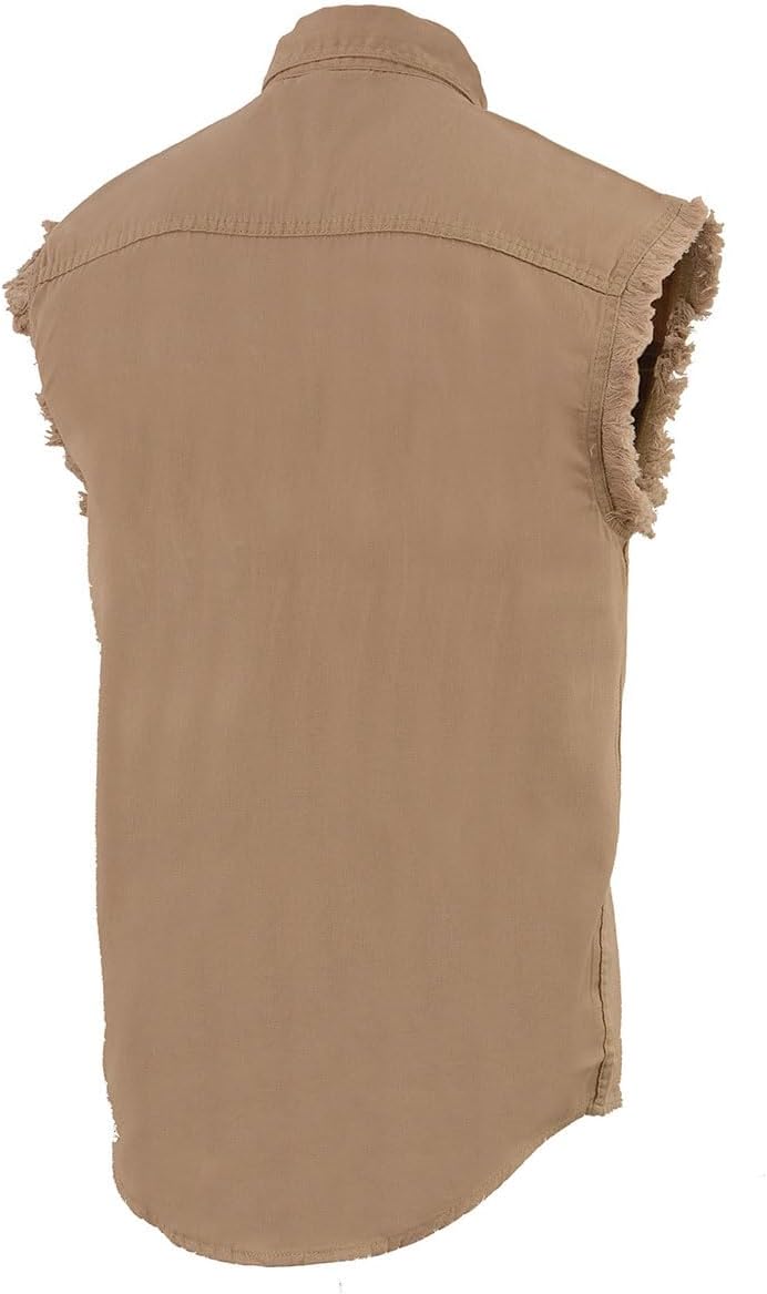 Milwaukee Leather DM1002 Men's Black Lightweight Denim Shirt with Frayed Cut Off Sleeveless - Image 4