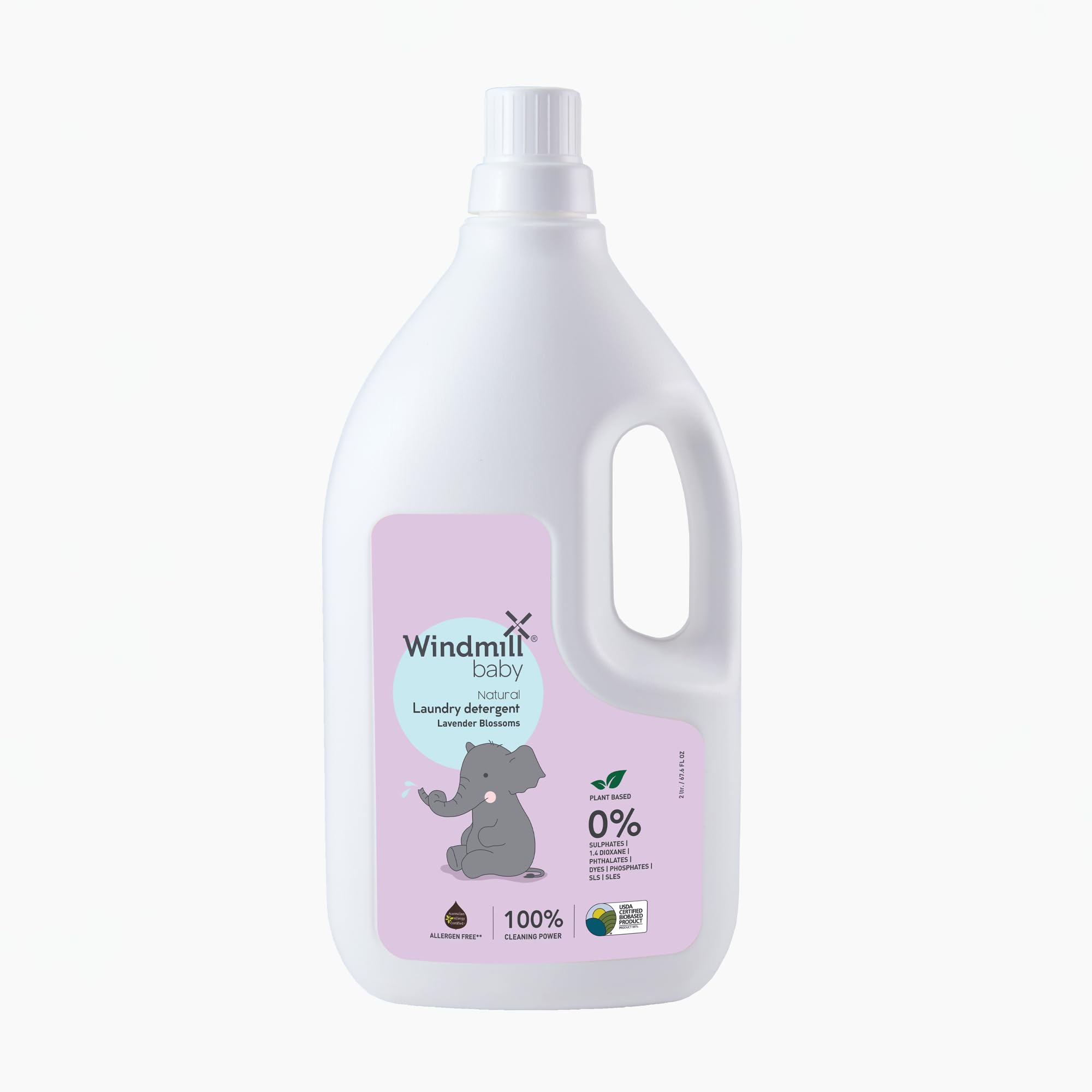 Natural Plant Based Laundry Detergent Liquid, USDA Certified, Allergen Free, Gentle with Bio-Enzymes, Lavender Blossoms - 2000ml