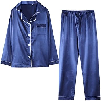 Silk Pajamas Womens Ice Silk Long Sleeve Sexy Satin Pajamas Homewear Two Piece SetXL Code