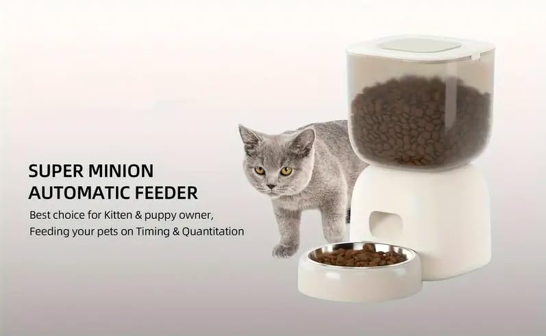 Image of PetVogue Automatic Feeder,Wire or Battery Cat Food Dispenser 3L Automatic Feeder, 10S Voice Prompt and Stainless Steel Bowl, Up to 4 Meals a Day (White)