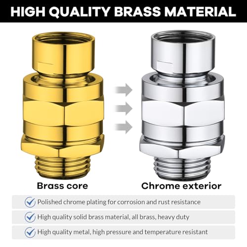 Shower Head Swivel Ball Adapter, Shower Connector Ball Joint, Solid Brass Adjustable Shower Arm Connector, Universal Shower Extension Showering Component, Polish Chrome
