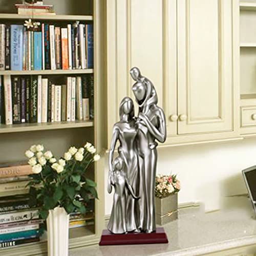 Estatua familiar de 4 piezas en resina decorativa plateada miniatura 7