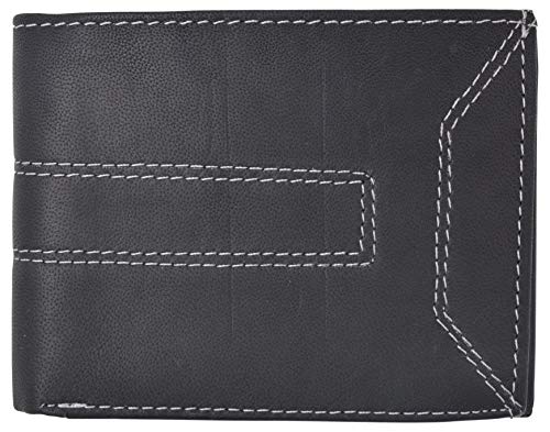 MARSHAL Mens Leather Multi Card Bifold with Double Flip-up 4 ID Windows Black