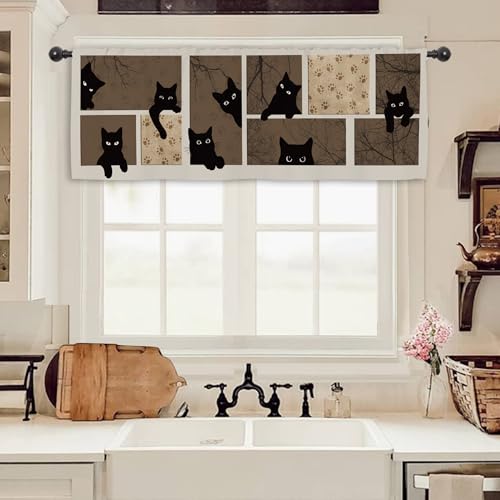 Miyotaa Funny Cat Kitten Kitchen Curtain Valance 54W x 18H Rod Pocket Pet Hilarious Cute Animal...
