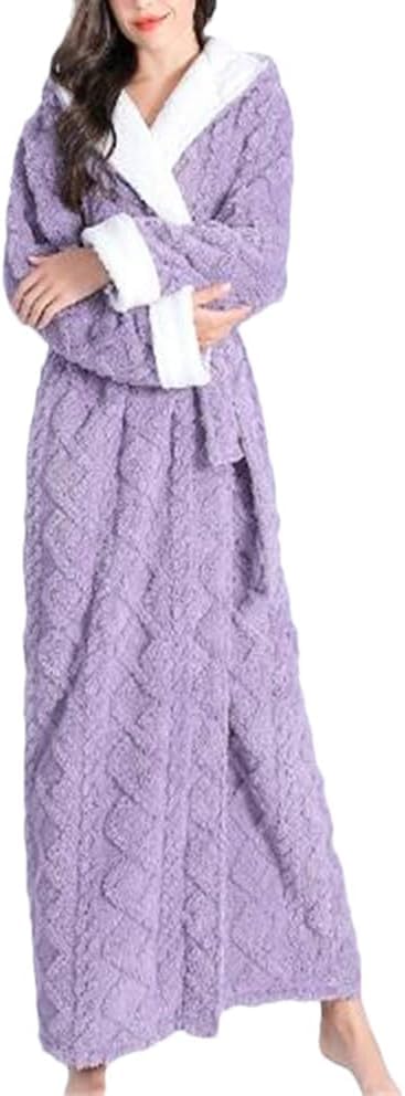 Peignoir flanelle femme hiver violet chaud et épais pour le bain