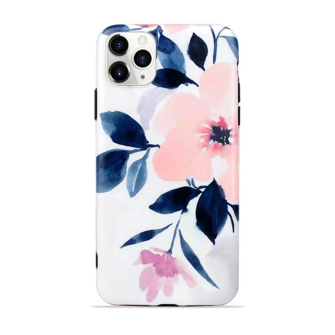 SelendisFlower iPhone 11 Pro Max Case, Peach Blossom TPU Floral Case Cover for iPhone 11 Pro Max Art Ink Painting Pink Rubber Back Case for Girls Women for iPhone 11 Pro Max Flower