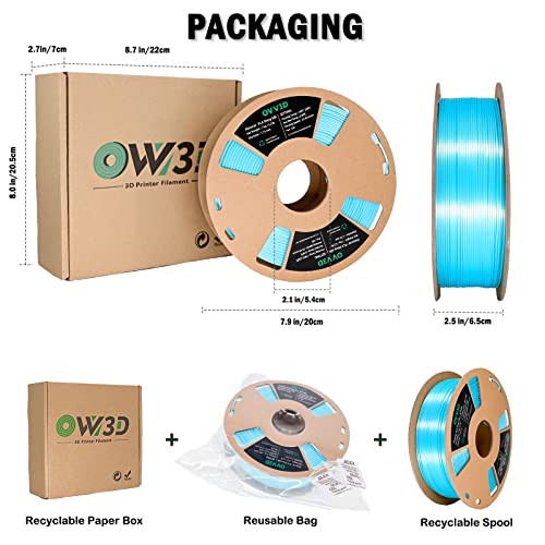 Image of OVV3D Silk PLA Filament 1.75mm, Upgrade Sky Blue PLA Filament 3D Printer Filament, Silk Blue 3D Printing Filament, 3D Filament 1.75 + /- 0.02mm, Silk 1.75 PLA Filament for 3D Printer and 3D Pen, 1kg