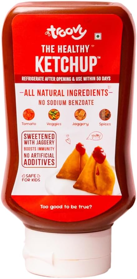 Troovy Healthy Tomato Sauce | 100% Chemical Free | No Preservatives | No Processed Sugar (uses Jaggery) | No MSG | No Sodium Benzoate | All Natural Ingredients | Contains Minerals Like Iron | Tastes like Regular Tomato Ketchup (PO1)