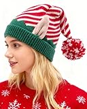 Christmas Elf Knitted Hat with Ear, Elf Beanie Party Hat for Adults Halloween Christmas New Year Festive Holiday Party
