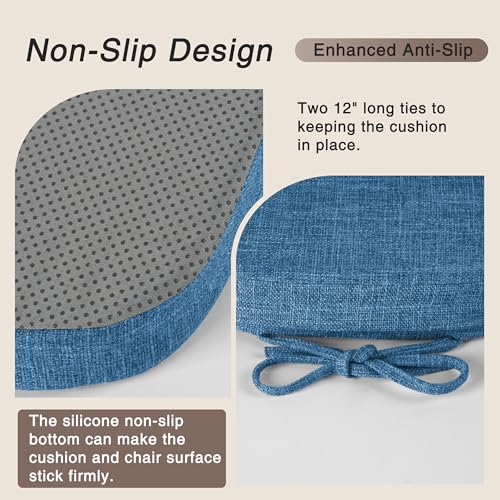 Image of OVOV 14x14 Chair Cushions for Metal Dining Chairs Set of 2 Blue | Non Slip, Washable Removable Cover with Ties, Textured, for Dining Room, Kitchen Cafes Bistro Patio, Stackable Chairs