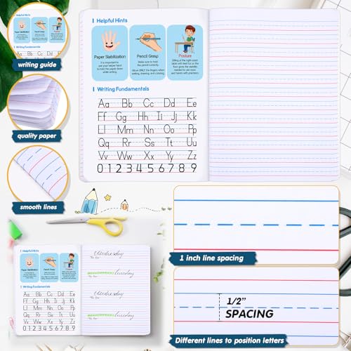 Watersay Pacote com 120 cadernos de composição primária K-2 diário primário 50 folhas 25 cm x 19 cm