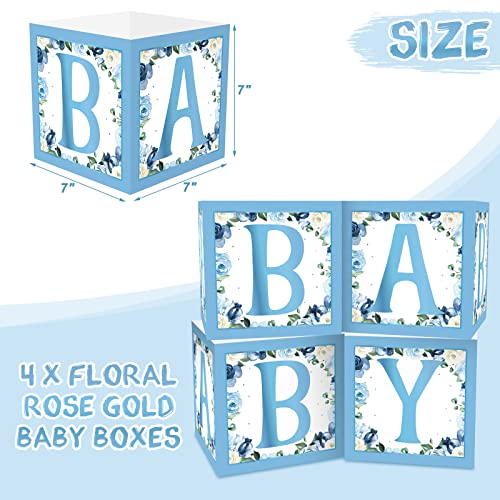 Levfla Floral Blue Baby Centerpiece Blove Flower Boxes Party Arrangement Favor Block Holder Baby Shower Gender Reveal Table Display Boy B-Day Decoration Ideas Without Flowers Set Of 4 #TOP4