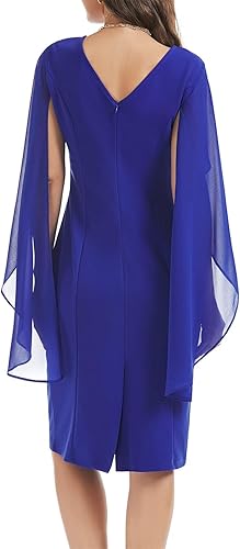 Miniatura 2 de HELYO Vestido corto de gasa con manga de capa para mujer con espalda en V semiformal elegante ajustado para invitadas de boda noche cóctel