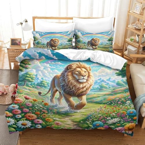 Housse de couette lion 140x200cm en microfibre douce et finitions premium - 2