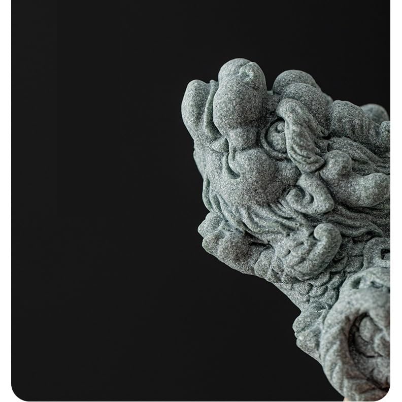 Statua fatta a mano a forma di tè per animali domestici, in arenaria verde, drago della fortuna, tartaruga, ornamento per animali domestici, decorazione per la scrivania, accessori per la tavola