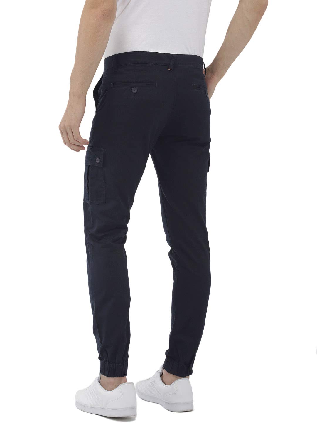 The Indian Garage Co Navy Blue Slim Fit Solid Cargo 1
