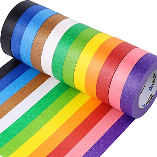 Oleitodh 12 Rolls Colored Masking Tape Painters Tape 1 inch x 660 Yards, Rainbow Colors Rolls Bulk Kids Colorful Paper Marking Tape Decorative Arts Crafts Labeling DIY School Classroom Supplies