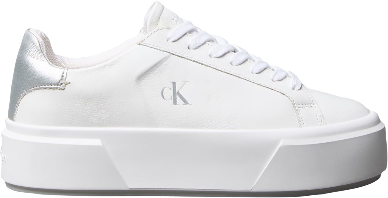 Calvin Klein Lth Met Yw0yw01929 - Scarpe Basse da Donna con Lacci, Bianco Bianco Brillante Argento, 39 EU
