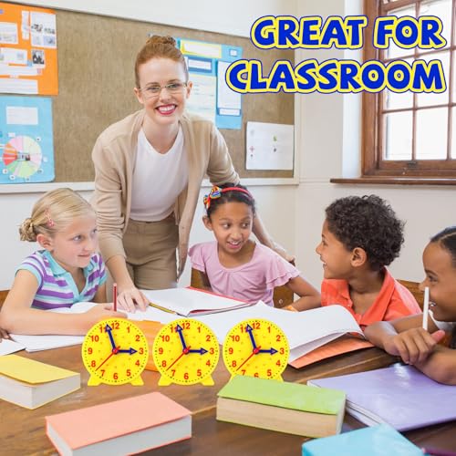 Image of Batiyeer 24 Pcs Teaching Clock Kit for Kids to Tell Time Teaching Mini Geared Clock for Kids Basic Math Development Teacher and Classroom Supplies, 4 Inch(Yellow)