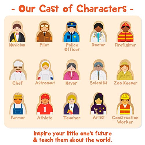 Little Professionals Wooden Character Set - Cute Wood Block People Toys For Kids & Toddlers - Open Ended Stem Pretend Play & Educational Games For Children, Boys & Girls (15-Pieces) #TOP5