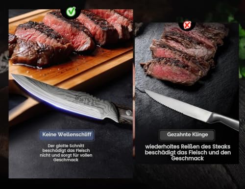 SYOKAMI 4-tlg. Steakmesser-Set, Karbon-Edelstahl, Damast-Optik, japan. Stil – Ansicht 5