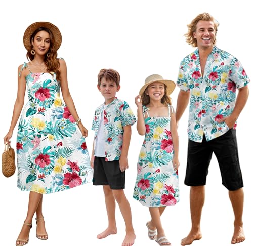 Image of SANGTREE Family Matching Hawaiian Outfits , Casual Beach Travel Clothes ,Vacation Clothing Set for Women & Men & Girls & Boys
