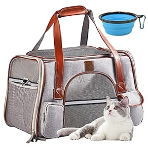 Omniqi Transportbox voor katten, honden, opvouwbare kattentransportbox, ademende transporttas voor katten en honden, kattentransporttas in de auto met voerbak