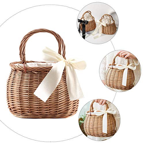 Lioobo Handmade Oval Basket Rattan Woven Basket Organizer Handheld Storage Bin Flower Basket Oval Handheld Storage Basket #TOP7
