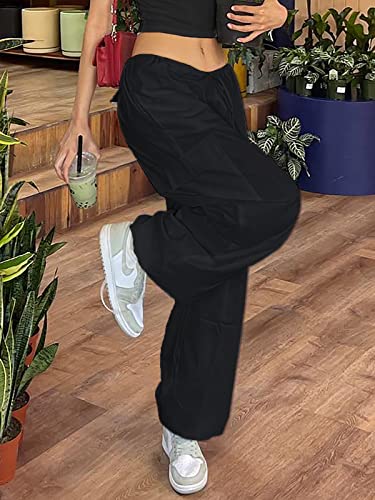 LQI Parachute Pants for Women Y2K Baggy Cargo Pants Drawstring Trousers Low Rise Loose Jogger Sweatpants4