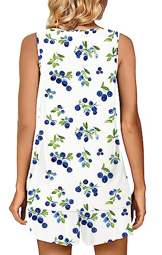 Image of POPYOUNG Pajama Set for Women Summer 2 Piece Lounge Shorts Sets Sleepwear | Womens Pajama Sets Cooling pijamas de mujer for Summer with Pockets Sleeveless Nightwear Outfits Pjs Shorts Set