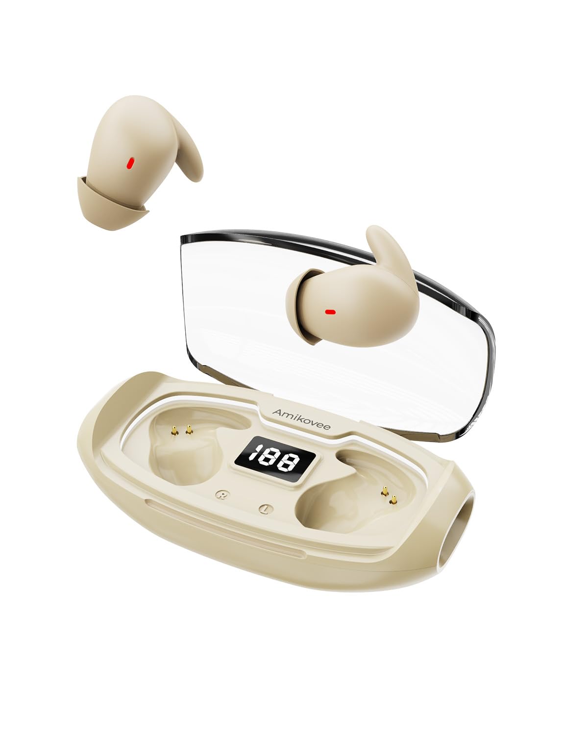 Auriculares inalámbricos para dormir, auriculares intraurales Bluetooth para dormir de lado, diseño único de cápsula espacial, cancelación de ruido, color beige