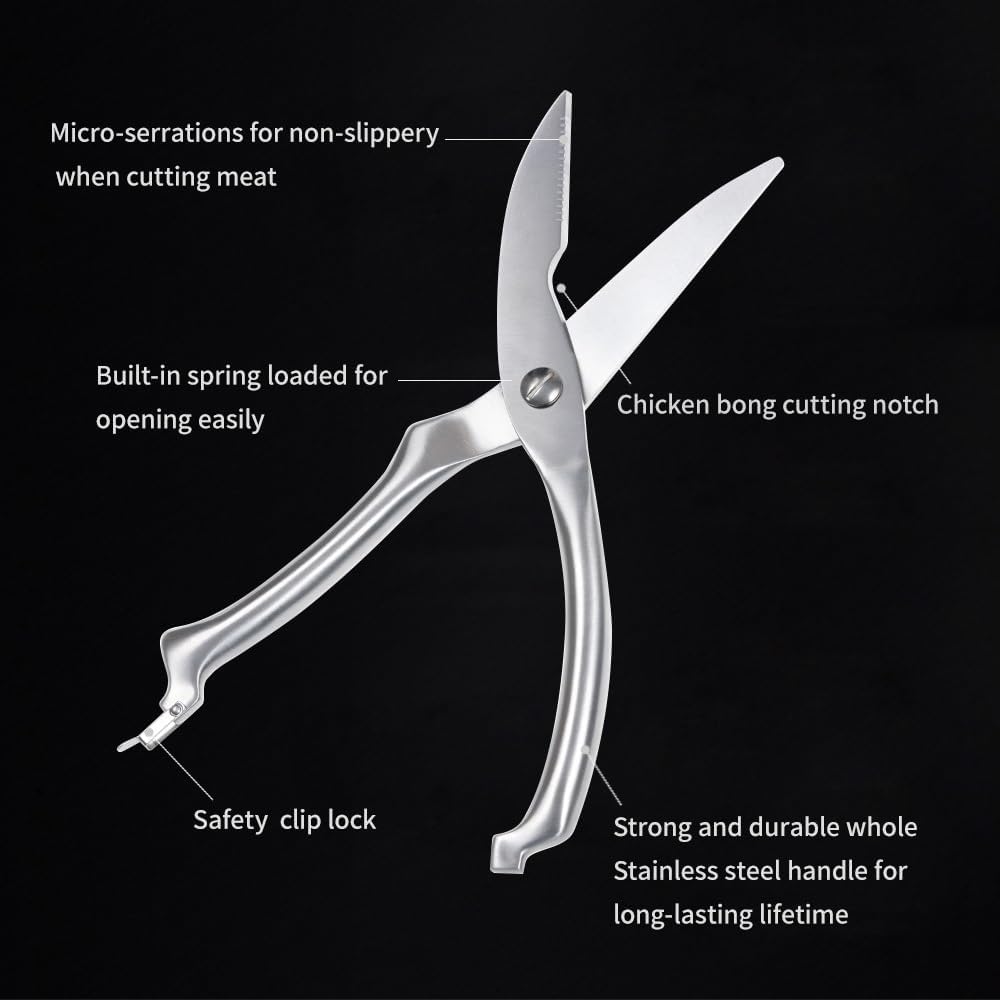 Kitchen Scissors, Kitchen Chicken Bone Scissors Multifunctional Sharp Stainless Steel Back Locks Fish Shears Tools for Meat Vegetable Barbecue