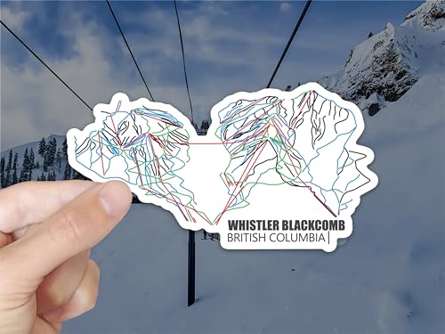 Whistler Blackcomb - British Columbia - BC - Vinyl Ski Resort Sticker - Minimalist Trail Map (Multicolor on White Vinyl, 3" x 1.65")