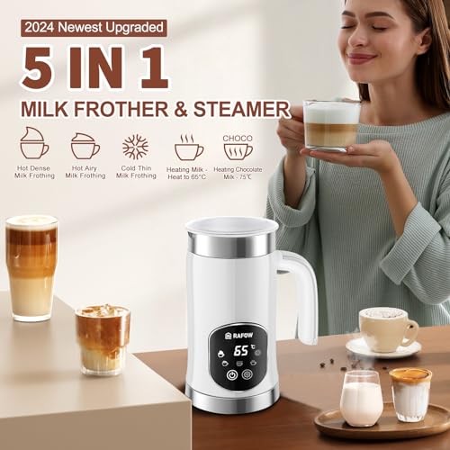 5-in-1 Milk Frother and Steamer - Upgraded Automatic Milk Steamer 11.8oz Hot & Cold Foam Maker and Milk Warmer with LED Display Touch Screen & Two Whisks for Latte,Cappuccinos,Silent Working