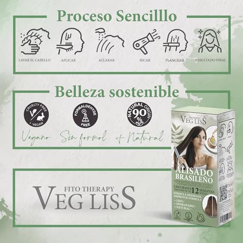 VEGLISS - Brasilianische Haarglättung mit pflanzlichem Keratin - Neue Formel Haarglättung für zu Hause - Vegane Formel - Glättet, hydratisiert und repariert das Haar - Reduziert Frizz bis zu 12 Wochen