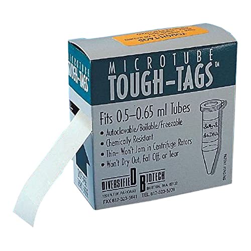Diversified Biotech TTLW-1000 Tough-Tags Label, Use with 1.5ml Tube, 0.50" Width x 1.28" Length, White (Roll of 1000)