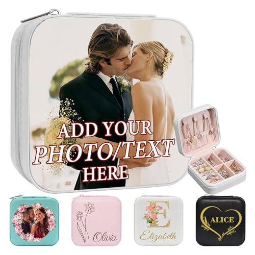 SIMIEEK Personalized Travel Jewelry Box Case for Women with Name Photo Picture Logo Custom Leather Jewelry Box for Teen Girls Gift