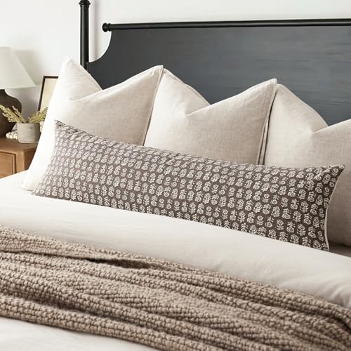 Image of Foindtower Set of 2 Decorative Floral Long Body Lumbar Throw Pillow Covers Vintage Accent Farmhouse Cushion Covers Neutral Home Decor for Sofa Couch Chair Bedroom Living Room,14x36 Inch,Brown