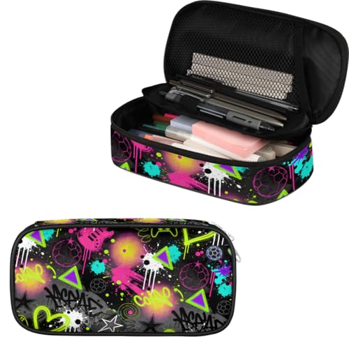 Image of Pardick Colored Graffiti Big Capacity Pencil Case Pencil Pouch with Zipper Compartments Pen Holder for College School Portable Stationery Storage Bag for Girls Boys