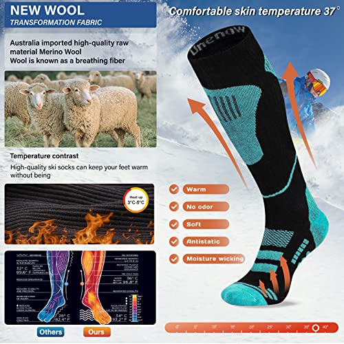 Image of Merino Wool Ski Socks 2 Pairs, Thermal Knee High Warm Socks for Snowboarding, Hiking, Cold Weather, Snow, Hunting