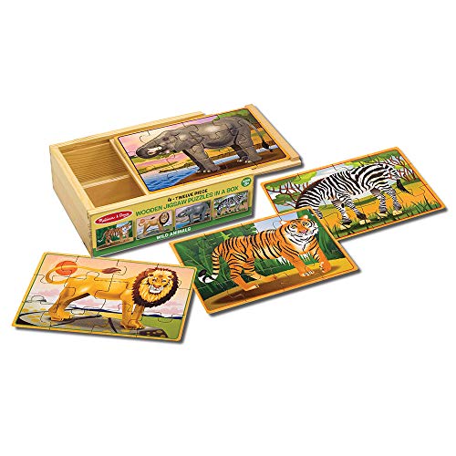 Melissa & Doug Wooden Jigsaw Puzzles in a Box - Wild Animals