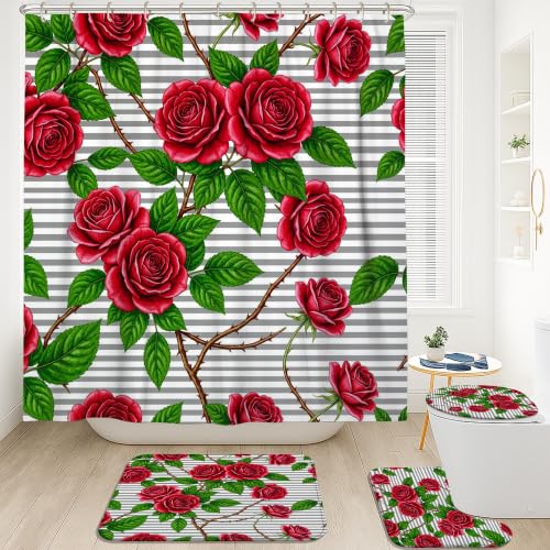 Rideau de douche imperméable fleuri rouge 183x183 cm pour la maison