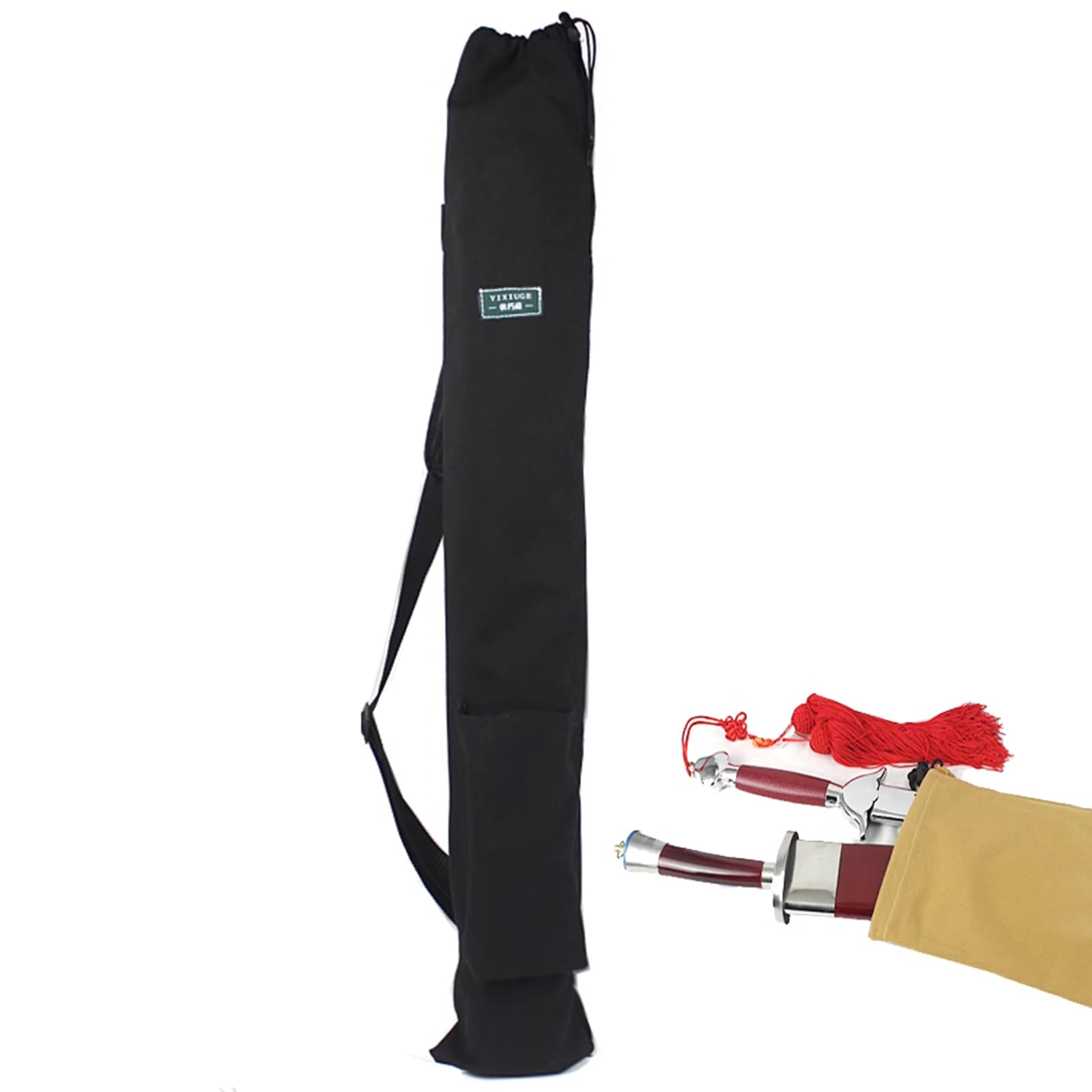 Caja de Almacenamiento de Espadas Gruesas, Bolsa for Espada de Doble Capa, Estuche for Katana, Correa de Bolsillo, Negro, Caqui, 78-138cm