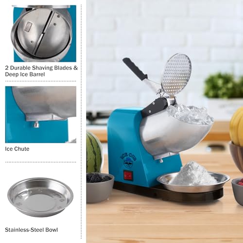 Snow Cone Machine - Ice Shaver with Powerful 170W Motor - Easy to Use Countertop Crushed Ice Maker by Great Northern Popcorn (Blue)