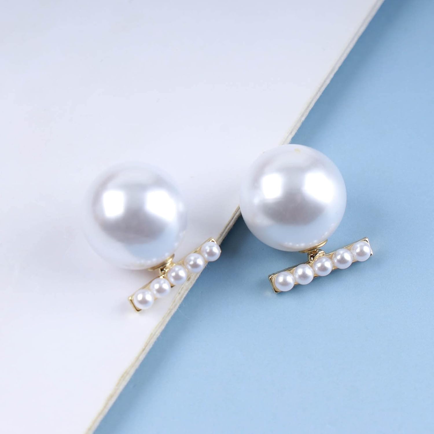 Boho Bar Pearl Ear Jacket Earrings Gold Pearl Stud Earrings Pearl Bar Jacket Earrings White Pearl Weddings Earrings Jewelry for Women - Image 4