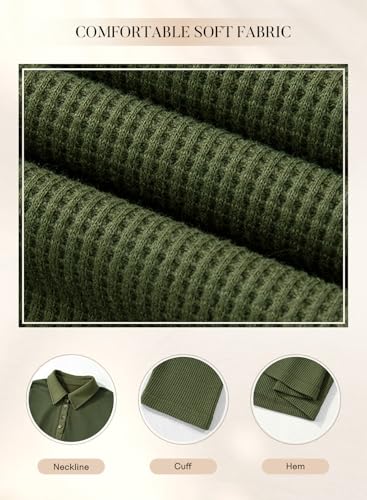 Shewin Women'S Polo Shirts Long Sleeve Tops Casual V Neck Collared Shirt Waffle Knit Sweatshirt Lightweight Fall Clothes For Women 2024,Moss Green S thumb #4