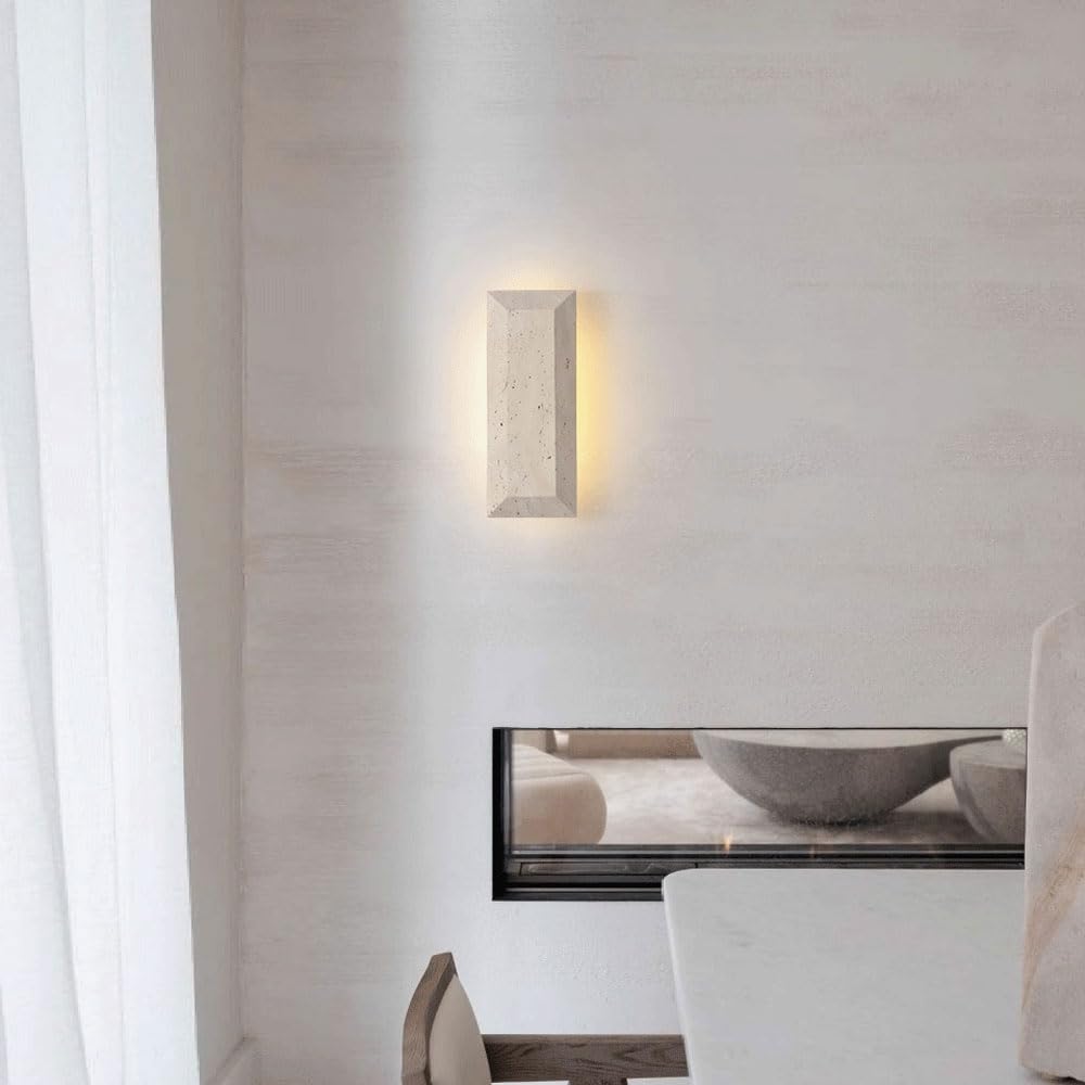 Applique rettangolare da 9,8 pollici in travertino giallo, con sorgente luminosa a LED, lampada da parete in pietra naturale, stile industriale, ideale per soggiorno, ristorante e camera da le