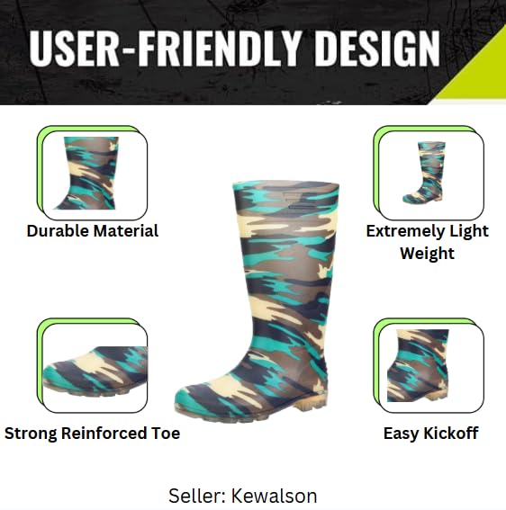 Image of Vaultex Military Design Gumboots for Men 15 inch Height Ultra Lightweight Anti-Slip Sole, Waterproof Puncture & Tear Resistant for Industrial, Agriculture, Rainwear, & Construction Size -5 to 12
