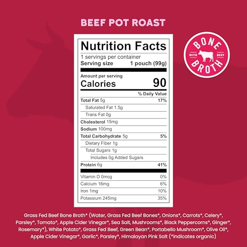 Image of Serenity Kids Bone Broth Puree Made With Organic Veggies | Clean Label Project Purity Award Certified | 3.5 Ounce BPA-Free Pouch | Grass Fed Beef Pot Roast | 1 Count